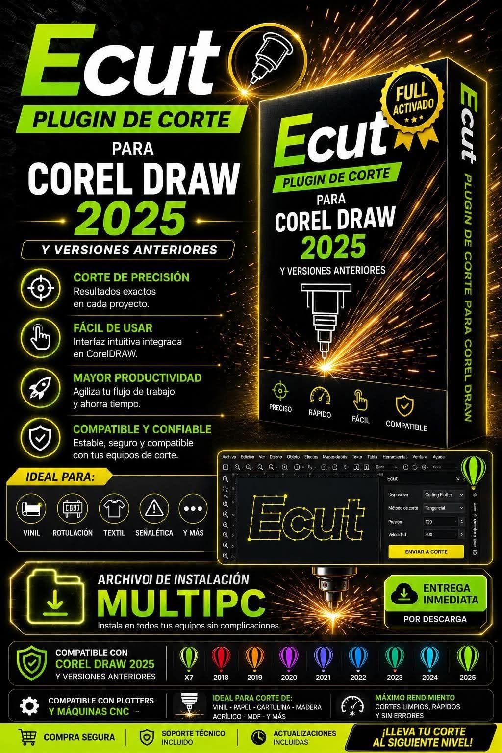 🔥 ECUT PLUGIN DE CORTE PARA COREL DRAW 2025 🔥