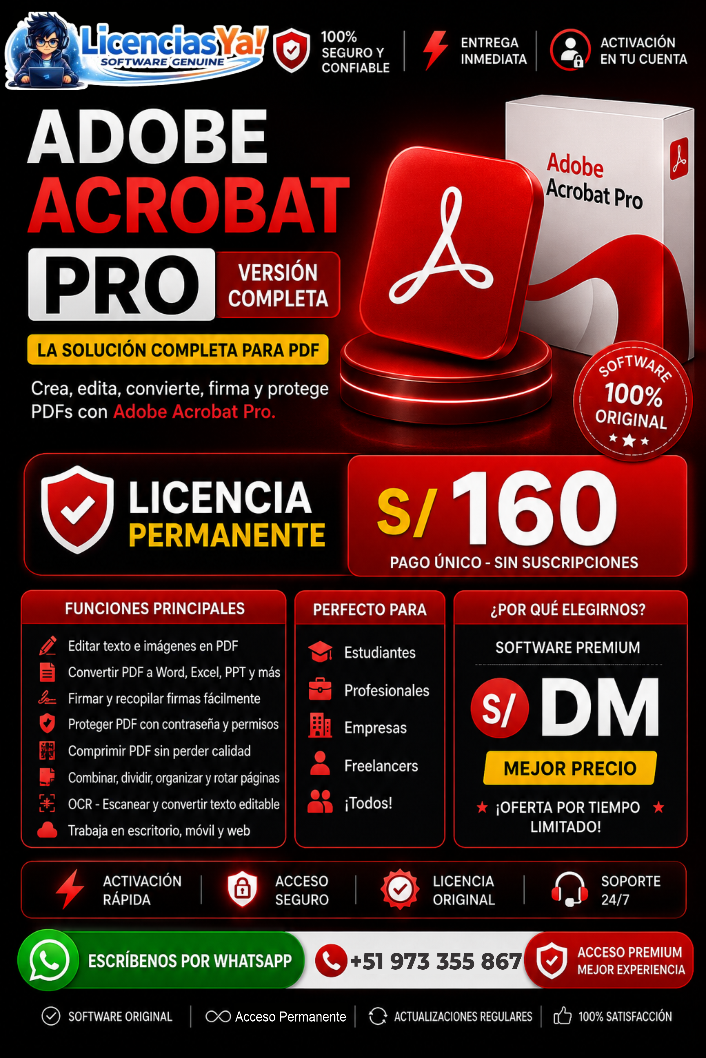 Adobe Acrobat Pro (PC) 1 dispositivo - Clave de Adobe - GLOBAL